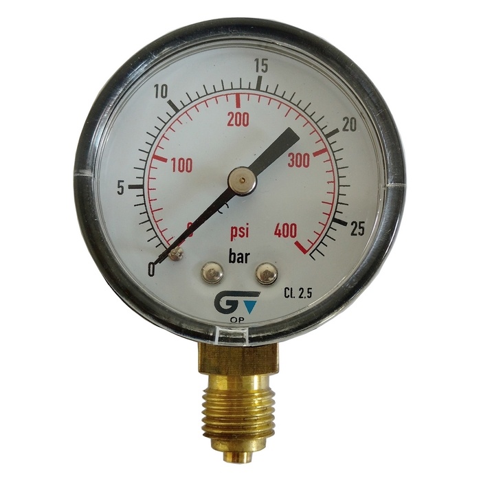 Manômetro Vertical 400 PSI / 25 Bar Com Rosca 1/4" BSP, Caixa Em ABS/Seco Ø 53 mm 