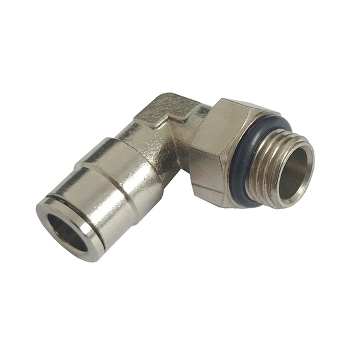 Cotovelo Tubo 8 x Rosca Macho 1/4" BSP (Conexão Pneumática Metálica)