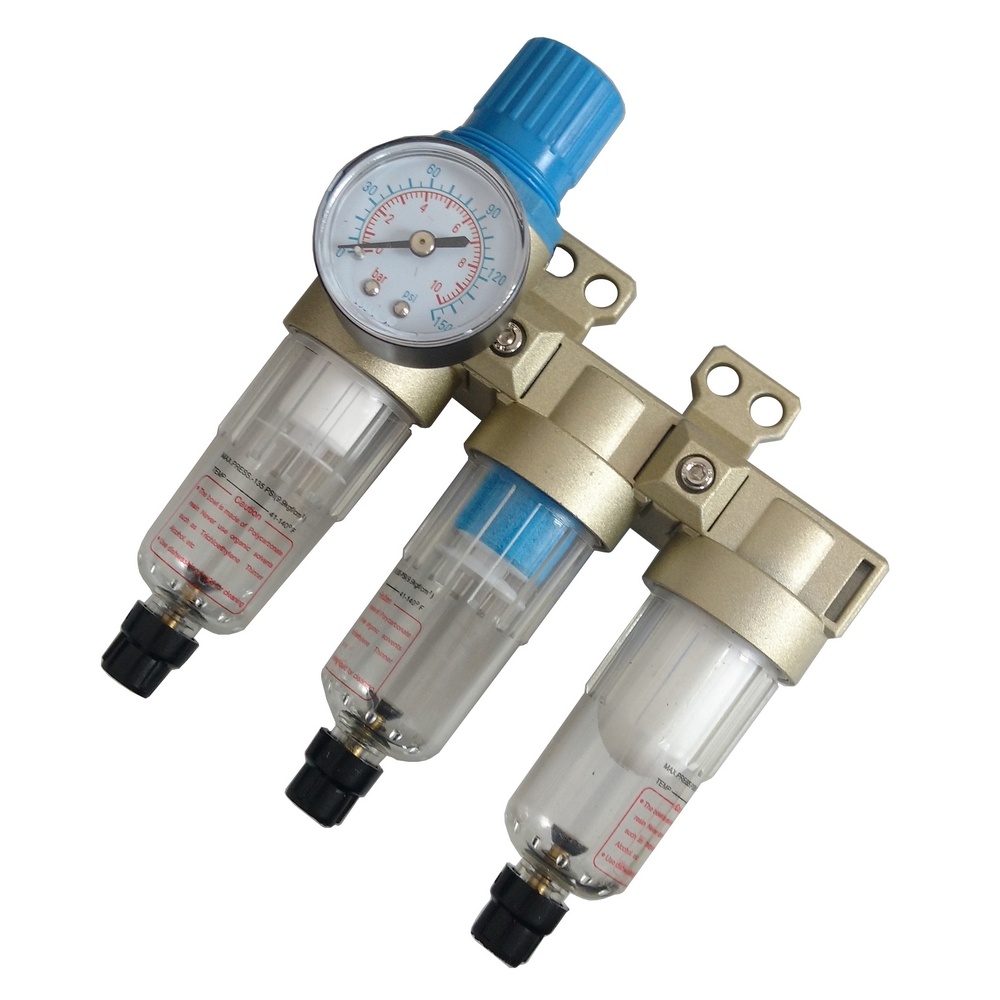 Trio Mini Odontológico Rosca 1/4" BSP C/ Manômetro - 8 Bar