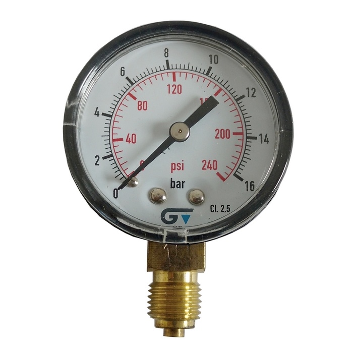 Manômetro Vertical 240 PSI /16 Bar Com Rosca 1/4" NPT, Caixa Em ABS/Seco Ø 53 mm