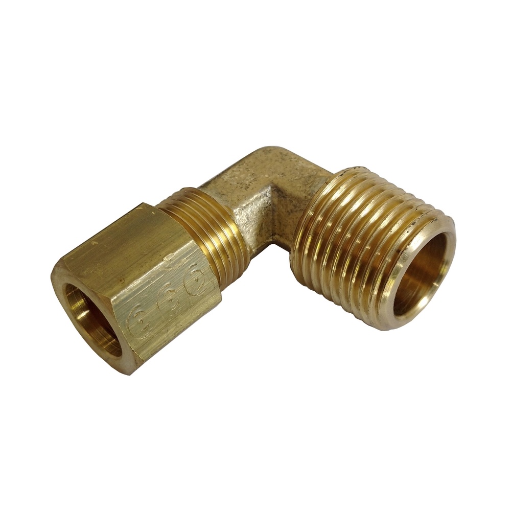 Cotovelo União Tubo 1/4" x Macho 3/8" NPT - Latão c/ Porca de Aço