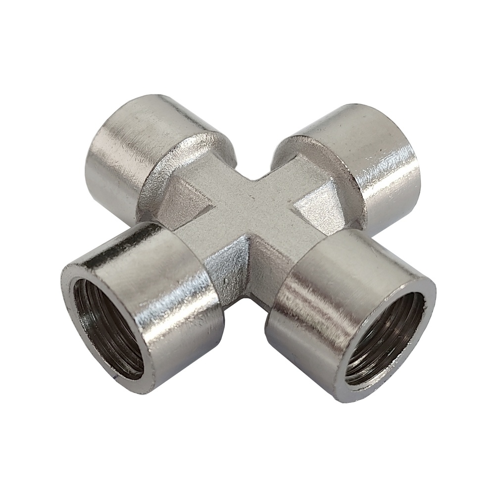 Cruzeta Rosca Fêmea 1/8" BSP Em Latão Niquelado