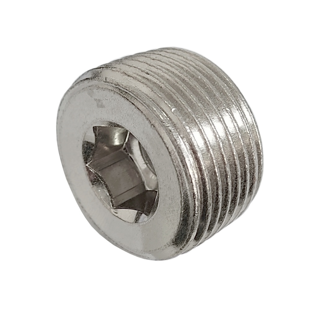 Bujão 1/4" BSPT C/ Sextavado Interno Em Latão Niquelado.