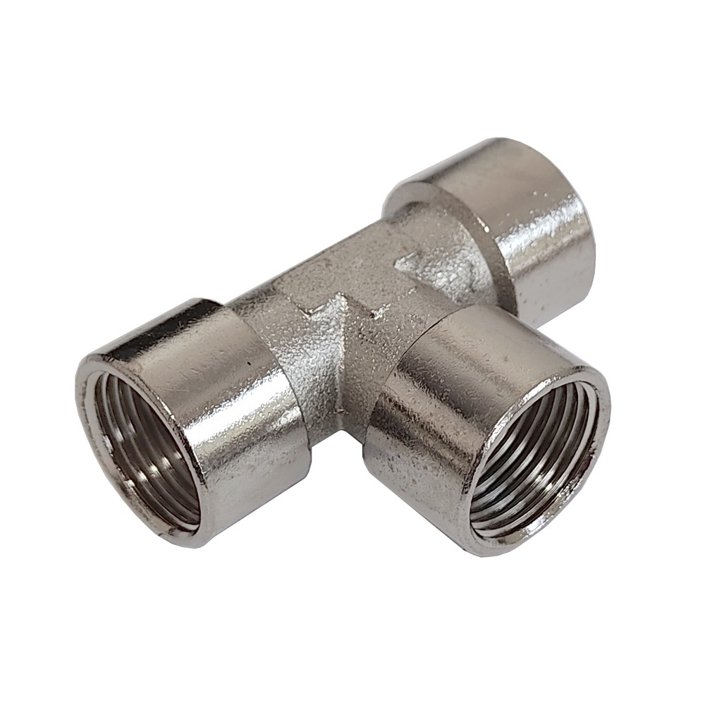 Tee Rosca Fêmea 1/4" BSPT Em Latão Niquelado