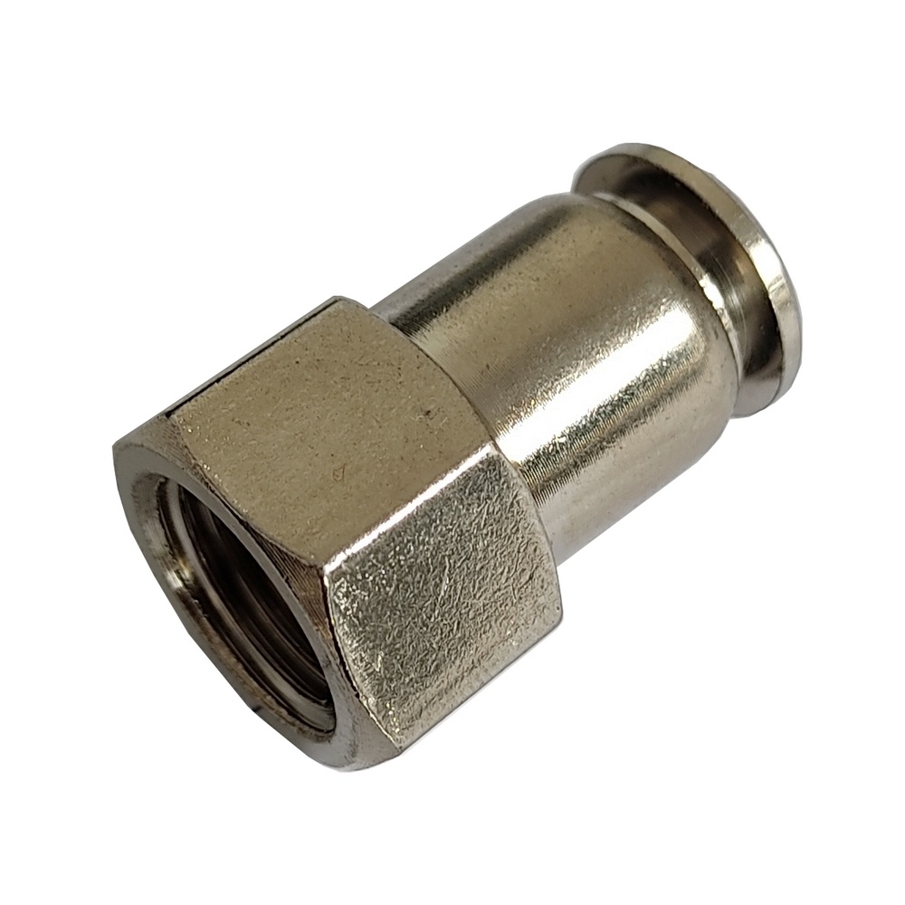 Conector Reto Tubo 6 x Rosca Fêmea 1/4" BSP - MPCF-G (Conexão Pneumática Metálica)