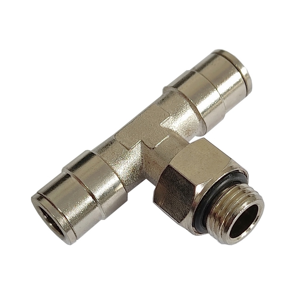 Tee Macho Central Tubo 8 X 3/8" BSP - MPT-G (Conexão Pneumática Metálica)