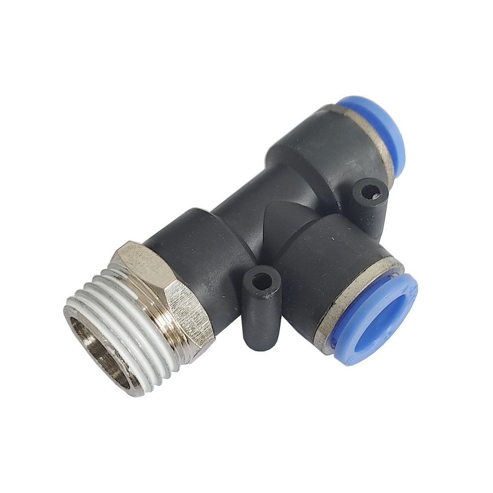 Tee Macho Lateral Tubo 6 mm x Rosca Macho 1/8" NPT - PST (Conexão Pneumática Instantânea)