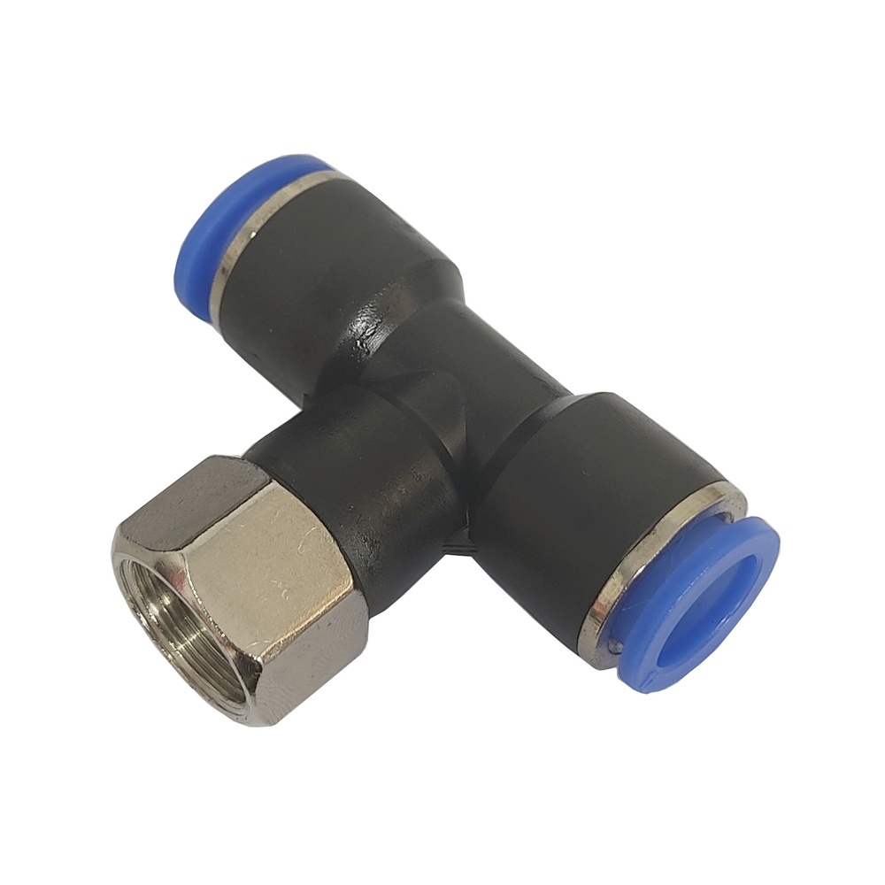 Tee Fêmea Central Tubo 10 x 1/8" BSP - PTF-G (Conexão Pneumática Instantânea)