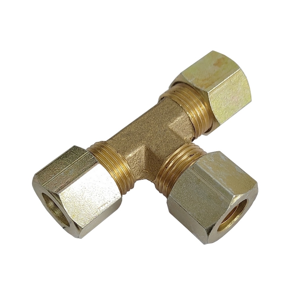 Tee União Tubo 12 mm - Latão c/ Porca em Aço