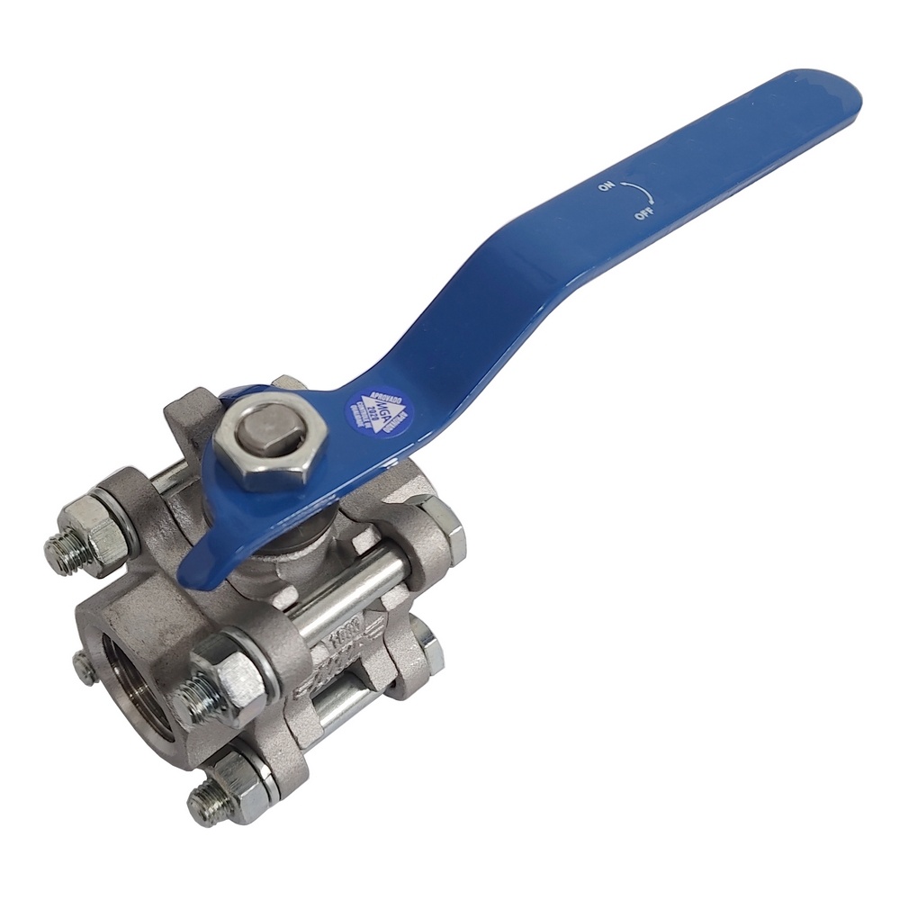 Válvula de Esfera Tripartida 1/2" BSP Passagem Plena - Semi Inox com Vedação em Teflon