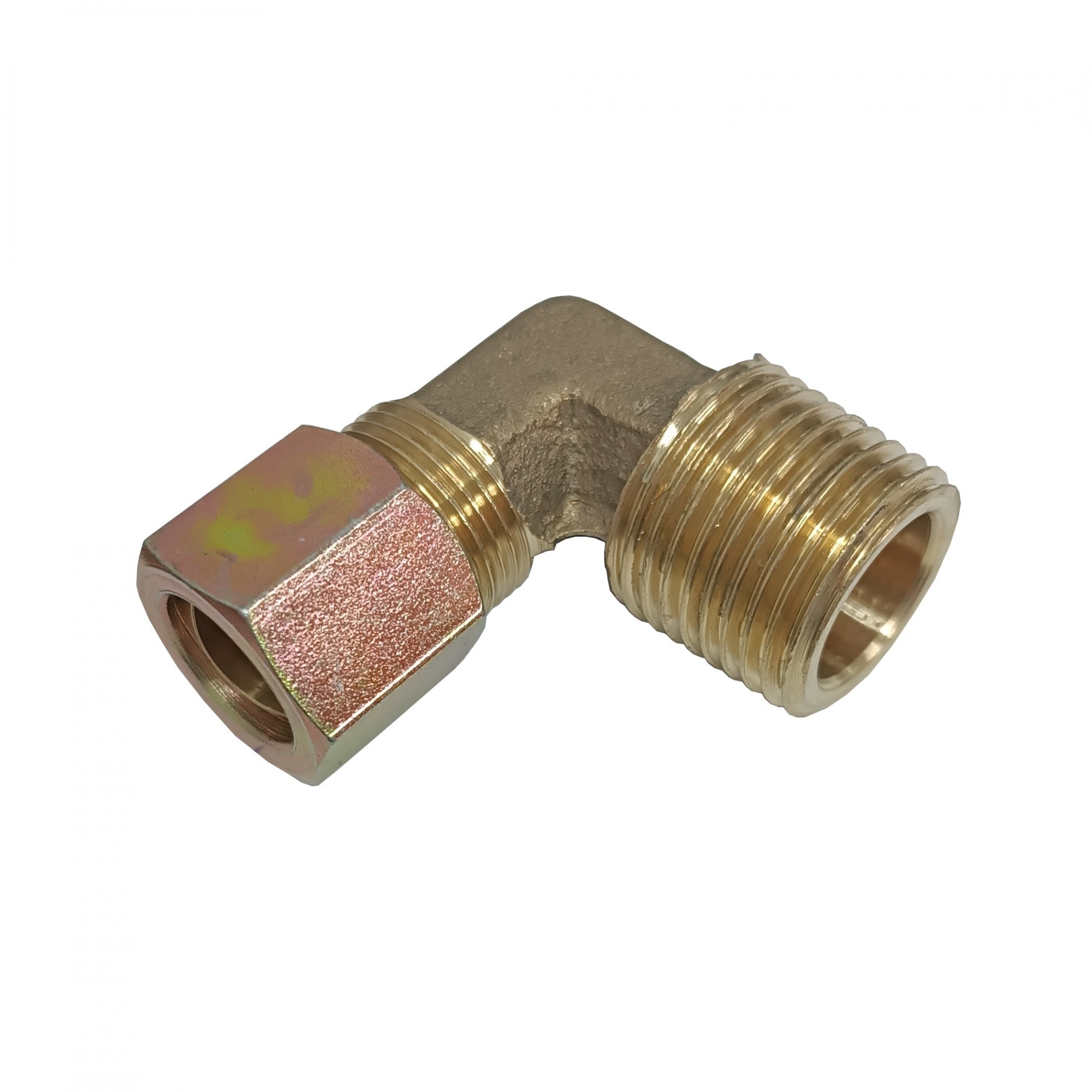 Cotovelo União Tubo 1/4" x Macho 1/4" NPT - Latão c/ Porca de Aço
