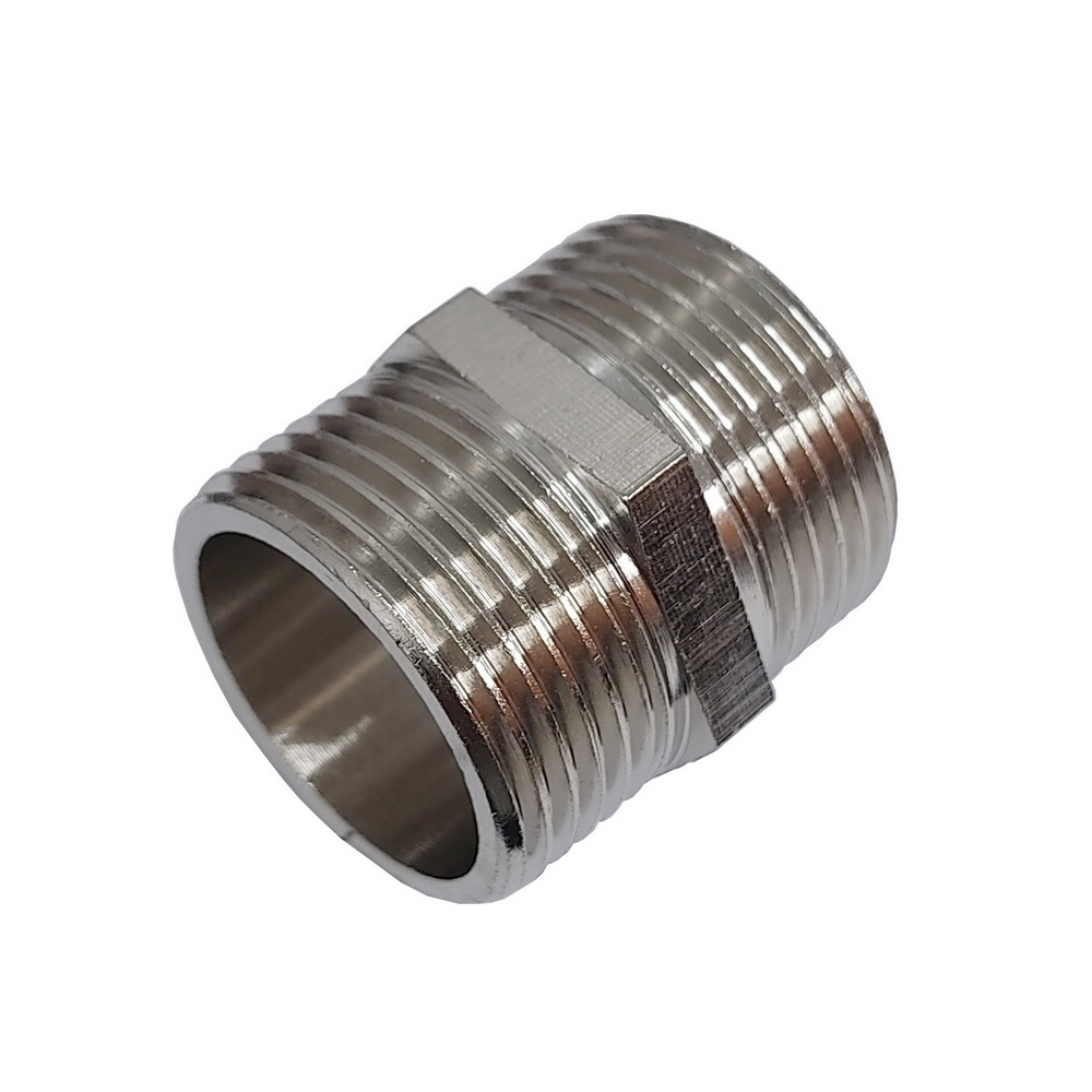 Niple Reto 1" BSPT Em Latão Niquelado