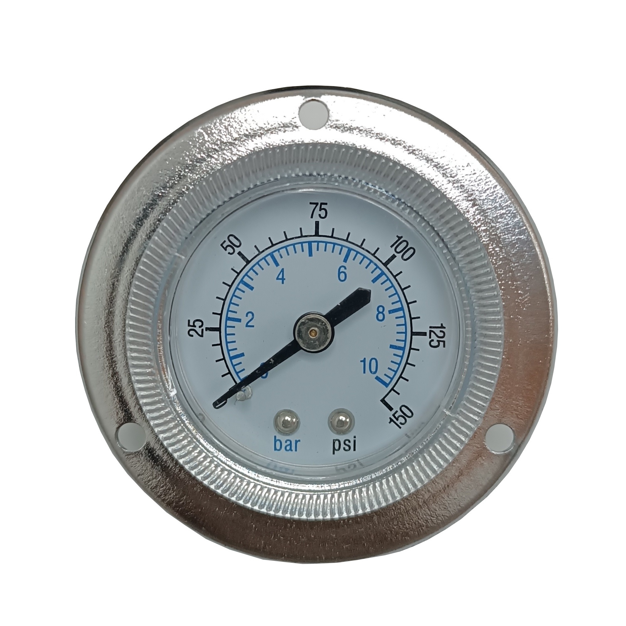 Manômetro Horizontal p/ Painel 150 PSI c/ Rosca 1/4" BSPT e Caixa Metálica Ø 50 mm 