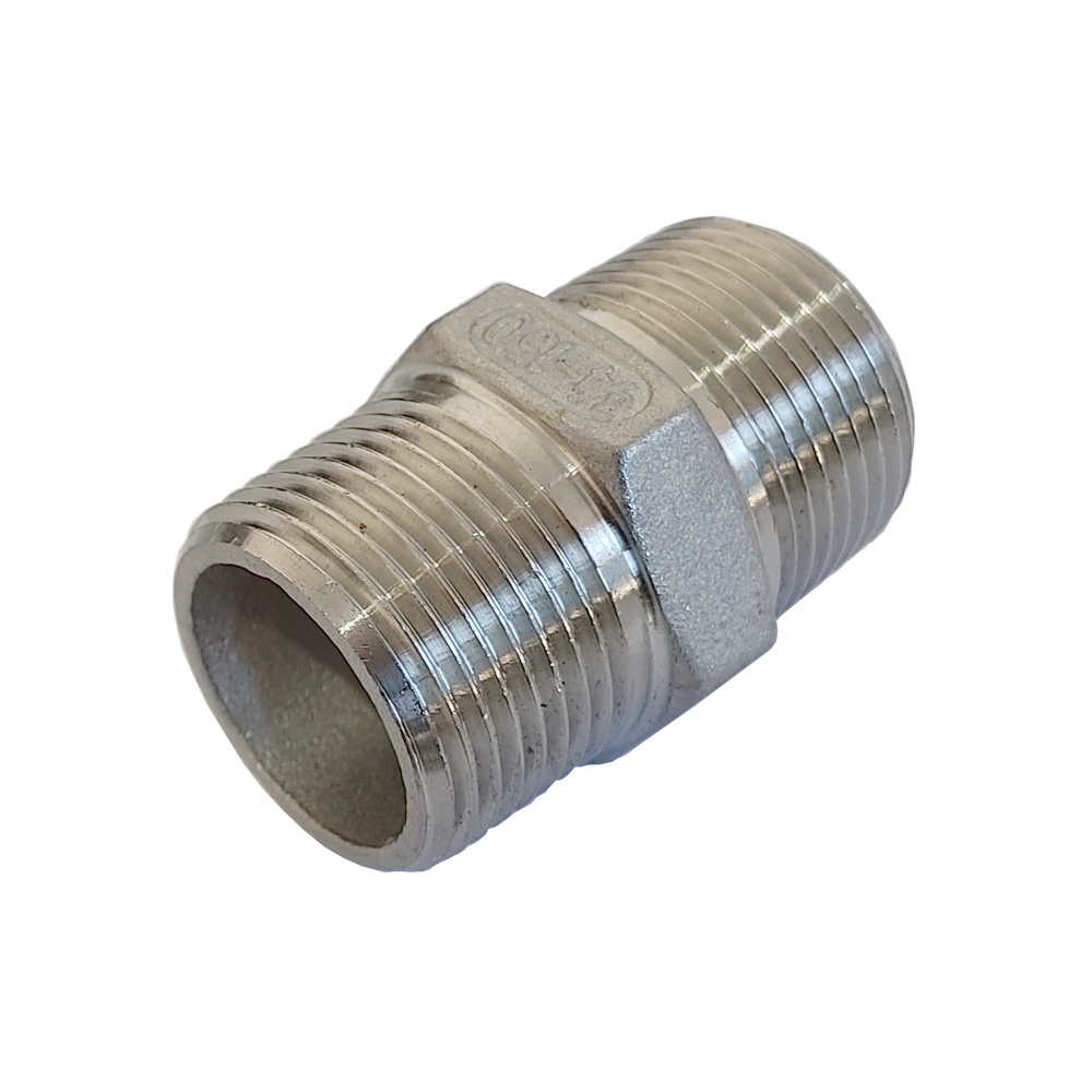 Niple Duplo 3/8" NPT - Aço Inox 304