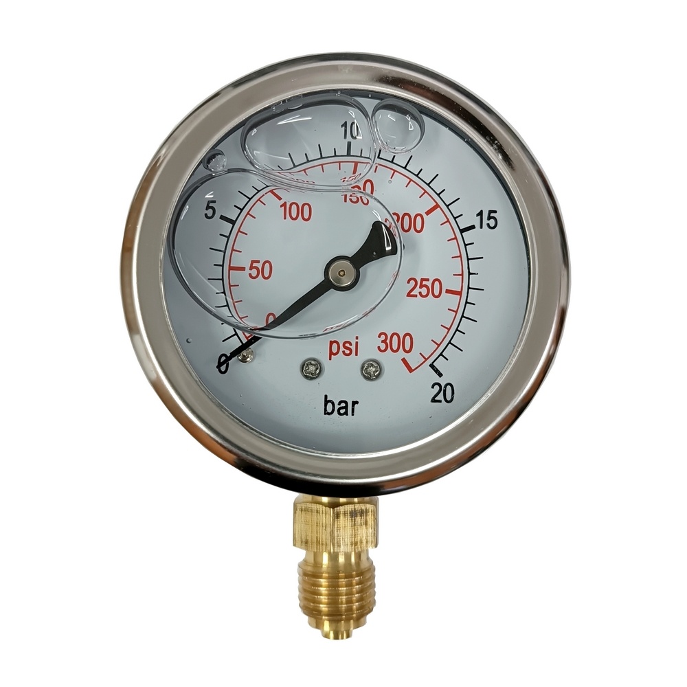 Manômetro Vertical 300 PSI / 20 Bar Com Rosca 1/4" BSP, Caixa Em Inox/Glicerina Ø 63 mm 
