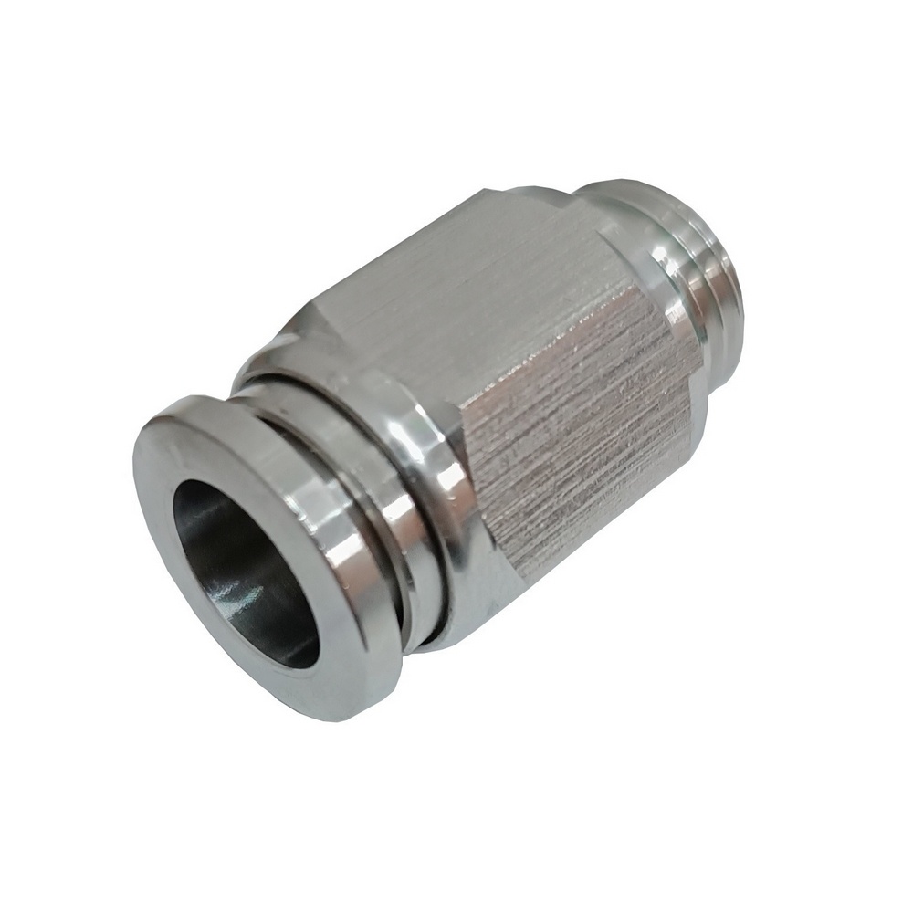 Conector Reto Tubo 6 x Rosca Macho M5 - PC (Conexão Instantânea Aço Inox)