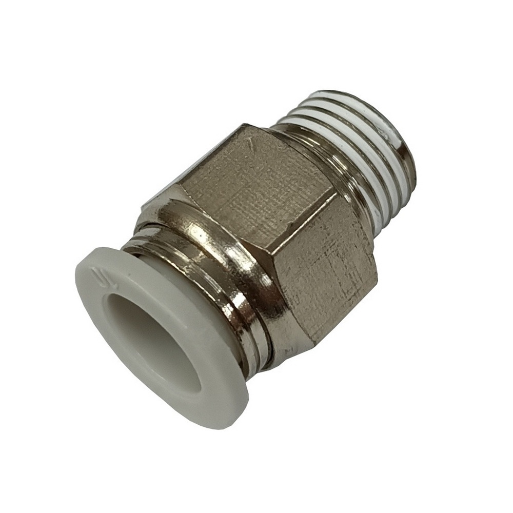 Conector Reto Tubo 10 mm x Rosca Macho 1/4" NPT - PC (Conexão Instantânea Branca)