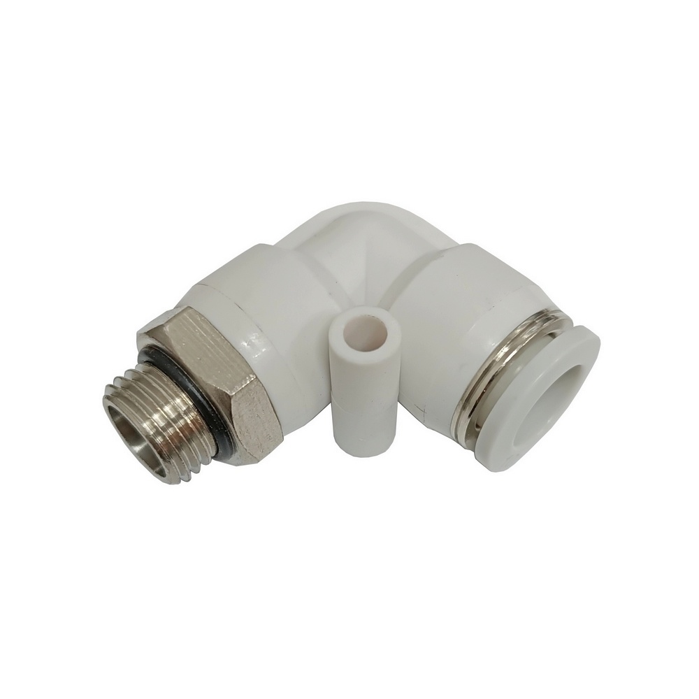 Cotovelo Tubo 6 x Rosca Macho M5 - PL (Conexão Instantânea Primeira Linha Branca)