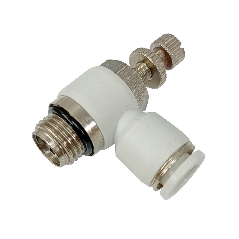 Regulador de Fluxo Tubo 10 mm x Rosca Macho 1/4" BSP - NSE-G (Conexão Instantânea Primeira Linha Branca)